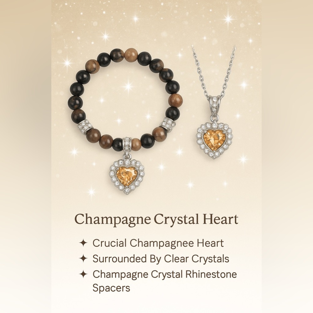 Champagne Crystal Heart Jewelry Set